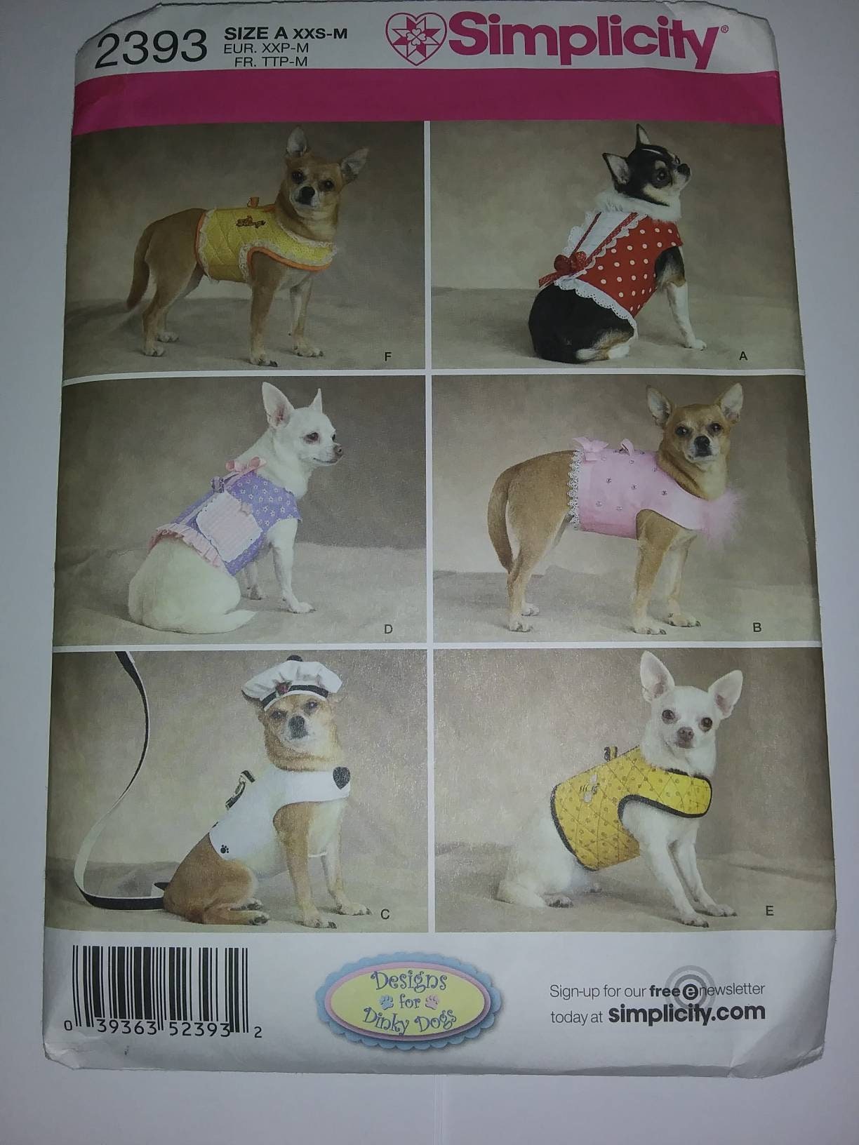 Simplicity Pattern 2393 Dog Clothes New Etsy