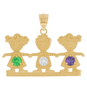 14k Solid Gold Mothers Pendant with Children and Birthstones