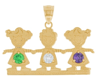 14k Solid Gold Mothers Pendant with Children and Birthstones