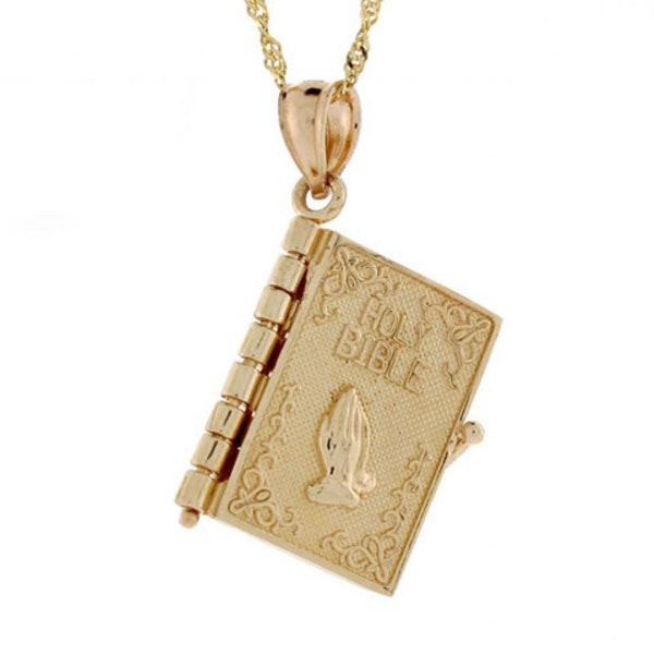 Your Choice of Solid 10k or Solid 14k Gold Bible 4 Page Religious Opening Charm Pendant