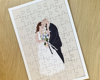 Puzzle avec Illustration personnalisée, portrait, famille, couple, illustration d’après photo, cadeau personnalisé, 80 pièces