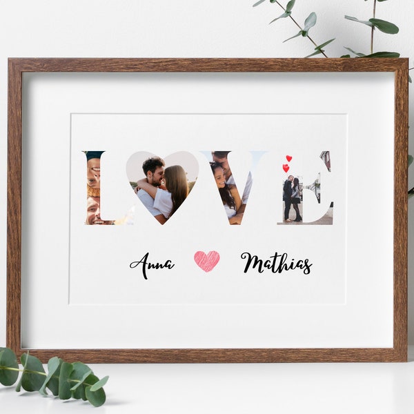 Affiche Love personnalisable avec les photos et prénoms des amoureux.ses , idée cadeau St Valentin, couple