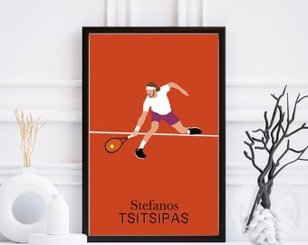 Affiche Stefanos Tsitsipas - Affiche minimaliste tennis - idée cadeau tennis - décoration murale Federer