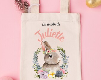 Sac de Pâques personnalisé avec un prénom, panier en tissus réutilisable pour la chasse aux oeufs en chocolats et les cadeaux de Pâques !