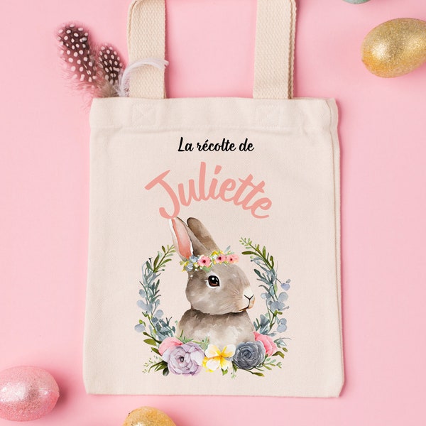 Sac de Pâques personnalisé avec un prénom, panier en tissus réutilisable pour la chasse aux oeufs en chocolats et les cadeaux de Pâques !