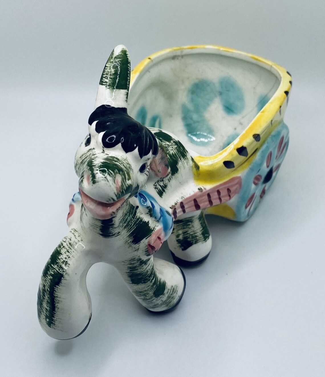 Vintage Italy Ceramic Donkey with Cart Planter Etsy