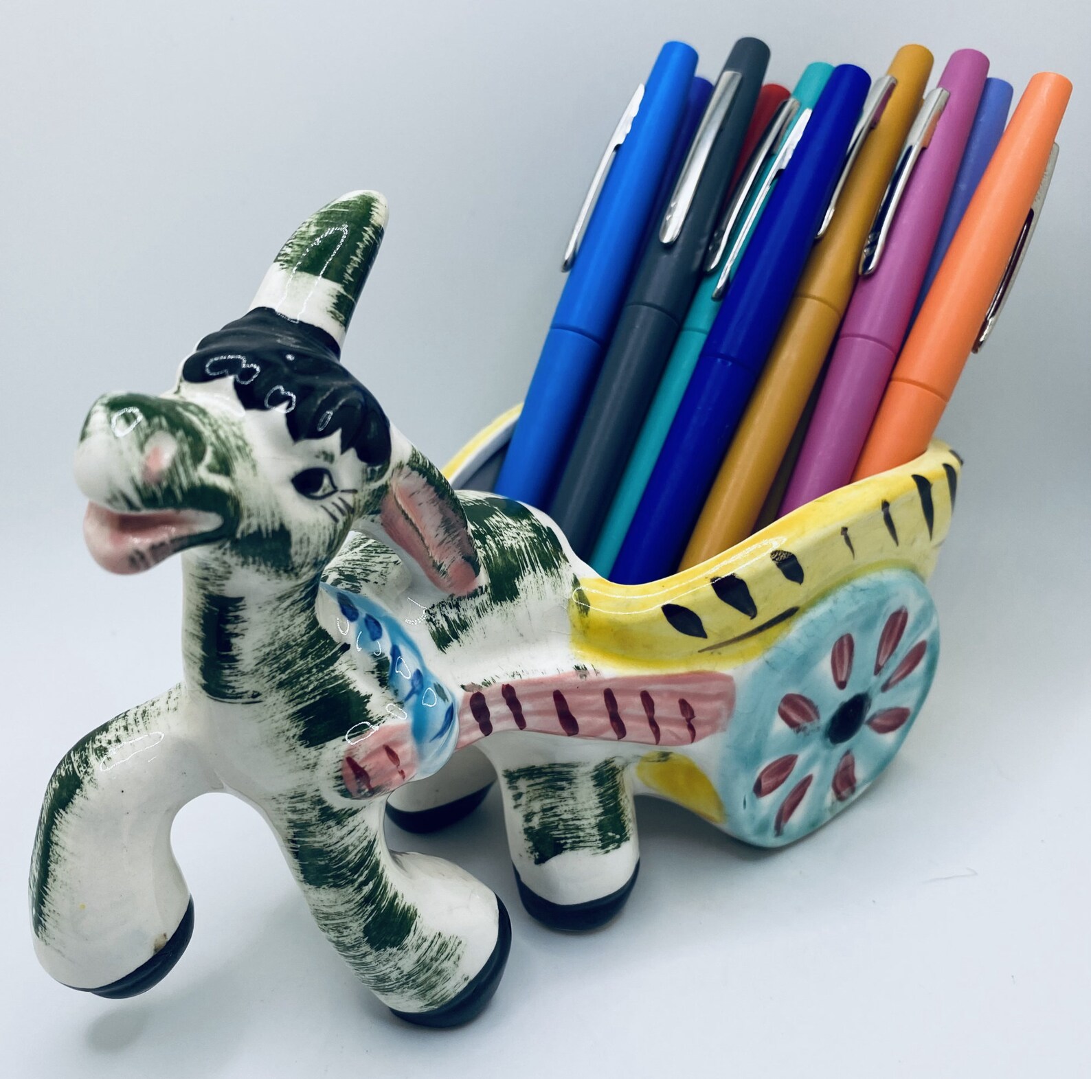 Vintage Italy Ceramic Donkey with Cart Planter Etsy