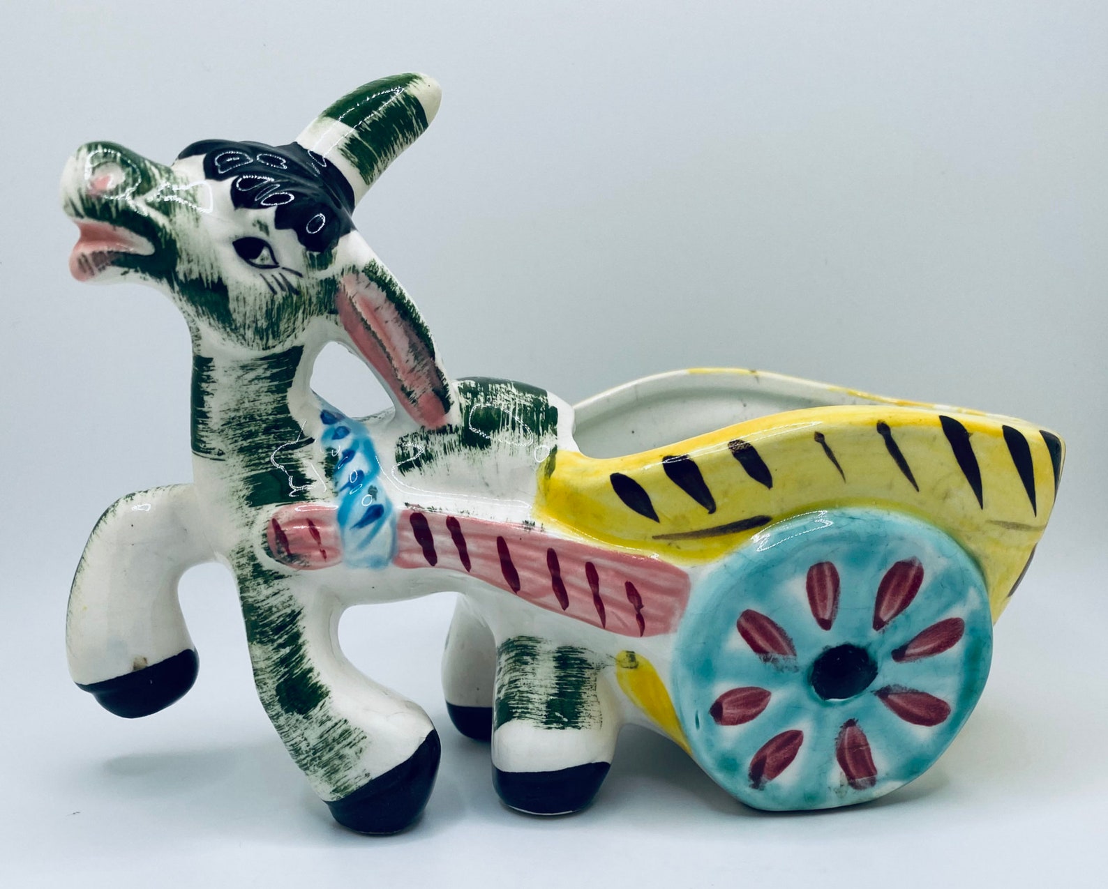 Vintage Italy Ceramic Donkey with Cart Planter Etsy