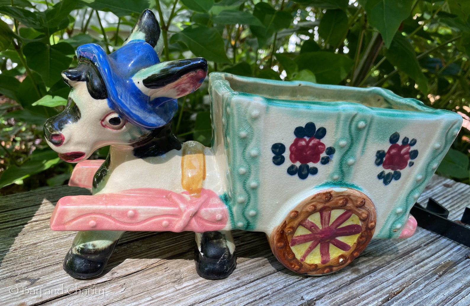 Vintage Donkey Planter With Cart Etsy