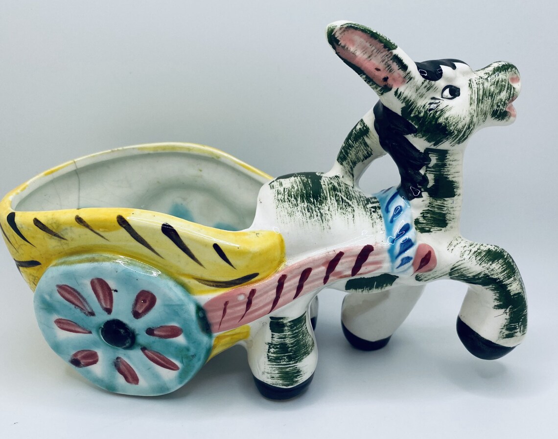 Vintage Italy Ceramic Donkey with Cart Planter Etsy