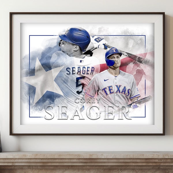 Instant Download Digital Art 16x20 Print Texas Rangers Star Corey Seager MLB Baseball