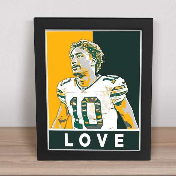 Two Digital Poster Green Bay Packers Quarterback Jordan Love Digital Poster Print. Instant Download, Digital Art! 2 for 1! W/ & w/out heart