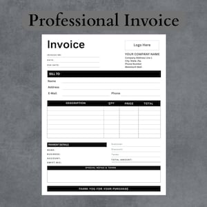 Minimalist Business Invoice Template: Editable in Adobe Reader | Invoice Form | Billing Document with Logo | Printable & Digital