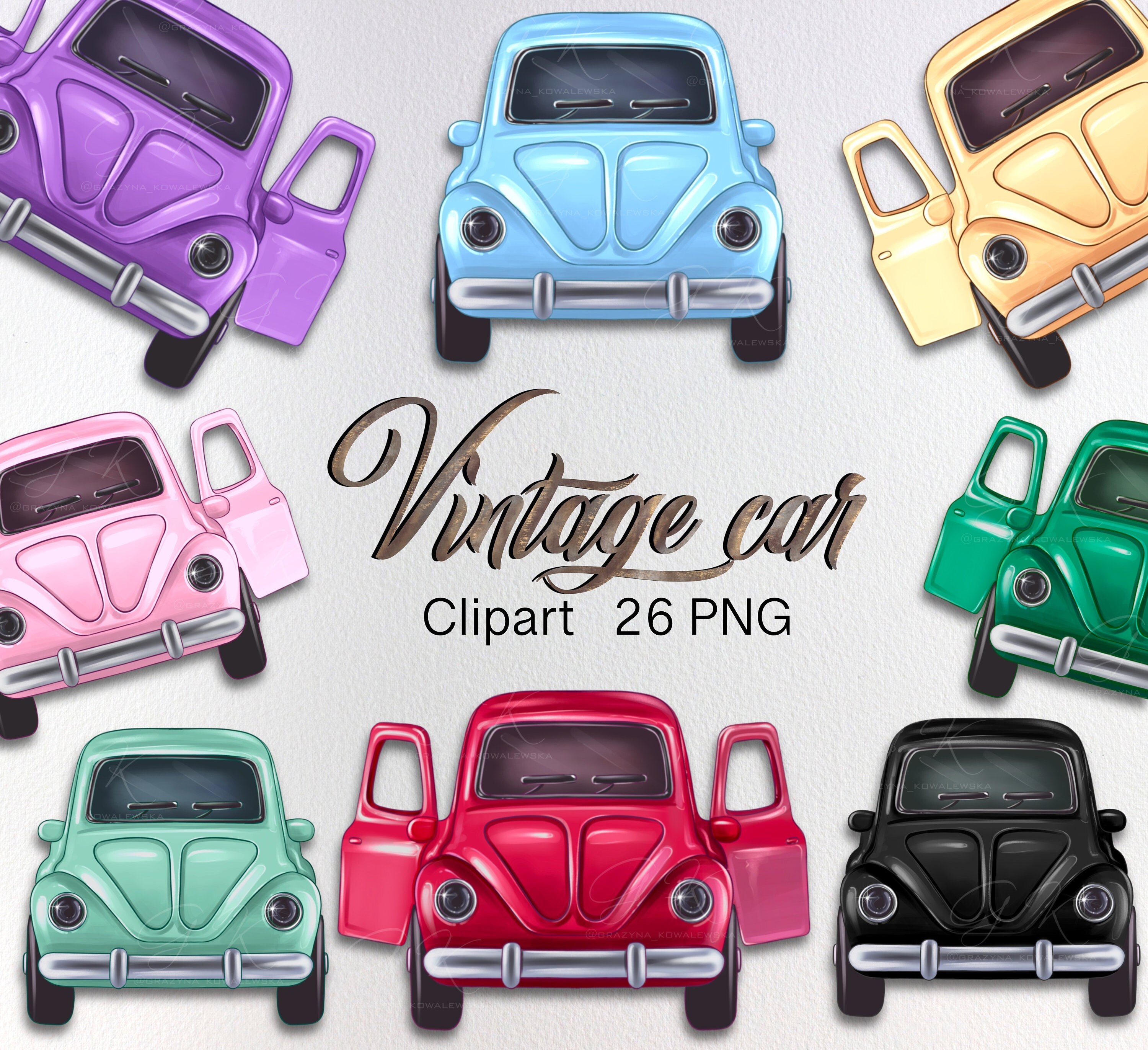 Car Clipart Colorful Cars Clipart Vintage Car Clip Art Etsy