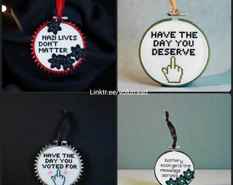 Bordado enojado / bastidor decorado / comentario sobre política y sociedad