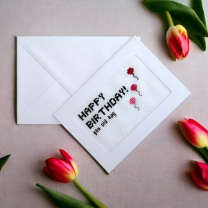 Carte brodée | Carte d'anniversaire drôle | Joyeux anniversaire vieille sorcière | Broderie au point de croix