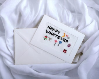 Embroidered A6 Greeting Card | Happy Whatever Design
