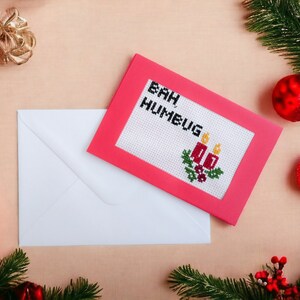 Cartolina di Natale, ricamata / Bah, humbug / A Christmas Carol / Citazione di Scrooge