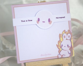 Cute Funny Meme Memo Notepad - Meme Bunny This is Fine Kawaii Art Prank Gift Easter Planning Stationary Student Organise Mothers Day Spring