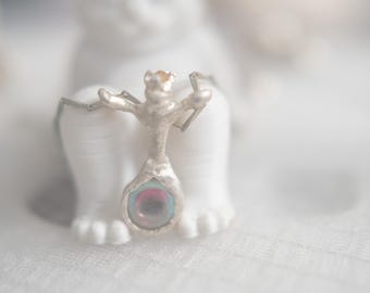 Handmade Silver Sea Angel Pendant Magnifier with Tourmaline