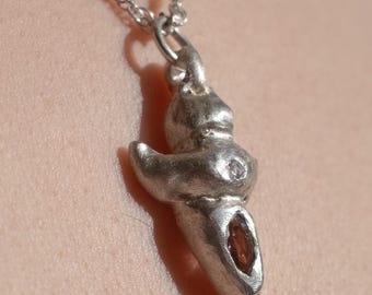 Handmade Silver Sea Angel Pendant with Tourmaline and Moissanite