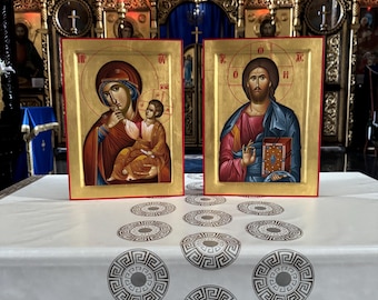 Sacred Art: Handpainted Icons Set - Theotokos & Christ