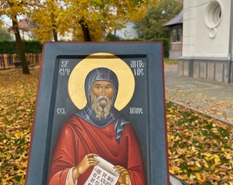 Hand-Painted Saint Anthony Icon: 24k Gold Religious Art
