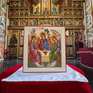 Hand Painted Holy Trinity Icon | Orthodox Byzantine Christian Art on Linden Wood