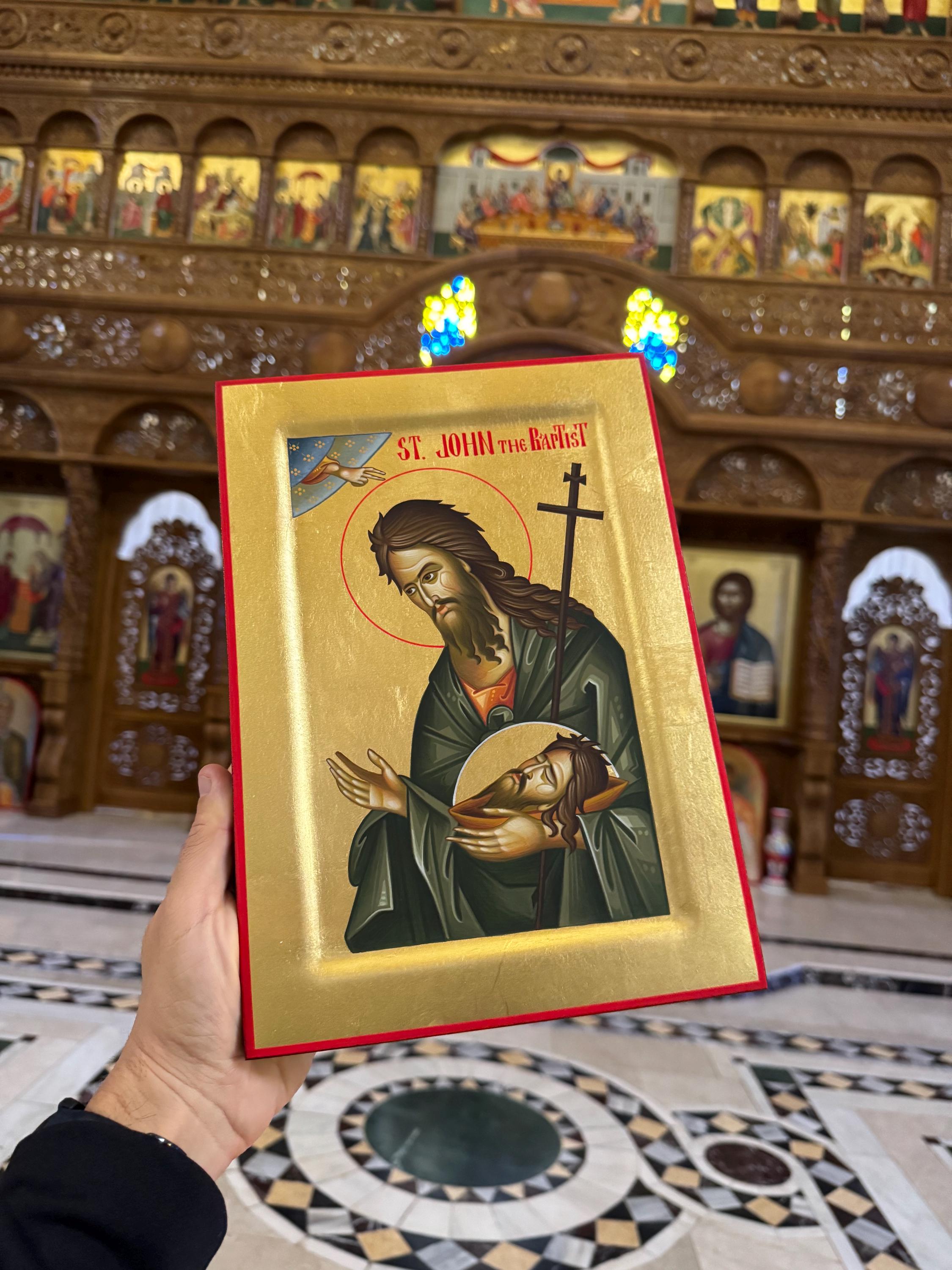 Hand-Painted Saint John the Baptist Icon: 24k Gold Byzantine Art