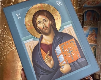Icona sacra: capolavoro bizantino del Cristo Pantocratore - Arte spirituale ortodossa
