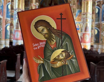 Handpainted icon  |  Saint John the Baptiste  |  religious gift  | 24k Gold Hand Painted on wood | orthodox