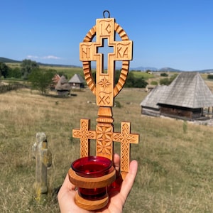 Prayer Lamp | Religious gift | Hand sculpted Wood Oil Vigil Lamp | oil Lamp | Handcraft Candle | Christian Home Altar | Orthodox vigil lamp