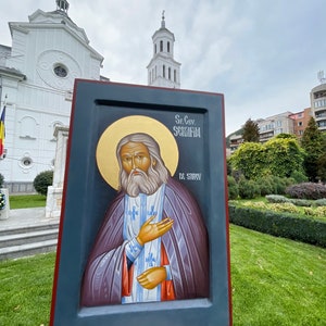 Hand-Painted St. Seraphim of Sarov Icon: 24k Gold Byzantine Art