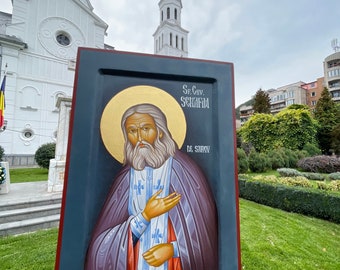 Hand-Painted St. Seraphim of Sarov Icon: 24k Gold Byzantine Art