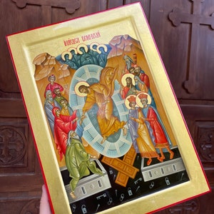 Ready to ship /Hand painted icon of The Resurrection / 23 carat gold / Descent Into Hell / Easter Gift / religious gift