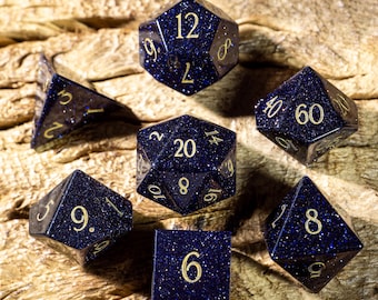Set di dadi in arenaria blu, gemma, ideale come regalo per D&D.
