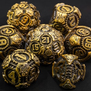 Metal DnD Dice Set Gold Gear Metal Dice Set Role Playing Games Sharp Edge Dice RPG DD Dice D20 D6