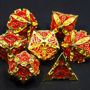 Gold Red Metal DnD Dice Metal Dice Set Role Playing Games Sharp Edge Dice RPG DD Dice D20 D6