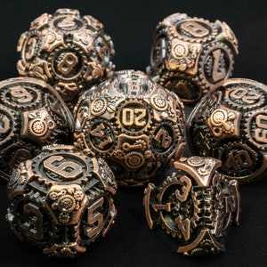 Metal DnD Dice Set Bronze Gear Metal Dice Set Role Playing Games Sharp Edge Dice RPG DD Dice D20 D6