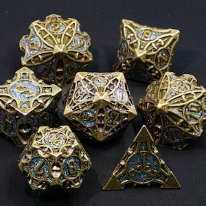 Metal DnD Dice Set Antique Iron Blue Metal Dice Set Role Playing Games Sharp Edge Dice RPG DD Dice D20 D6
