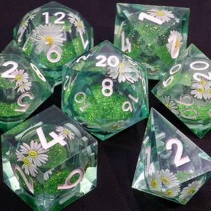 Daisy Liquid Core Dice Set For Role Playing Games Green DND Dice Set DND Gift D6 D20