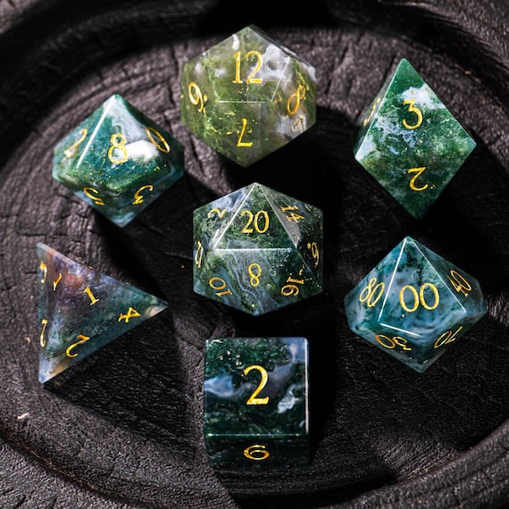 Moss Agate Gemstone Dice Set DND Gift