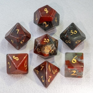 Gemstone Dice DnD Dice Set African Bloodstone Hand Carved Dice D6 Dice D20 Dice DND Gift