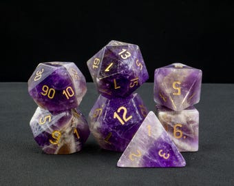 Set di dadi con pietre preziose viola, dadi DND in cristallo fatti a mano