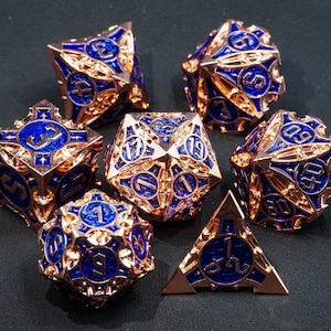 Bronze Blau Metallwürfel Set Dnd Würfelset Rollenspiele Sharp Edge Würfel RPG DD Würfel D20 D6