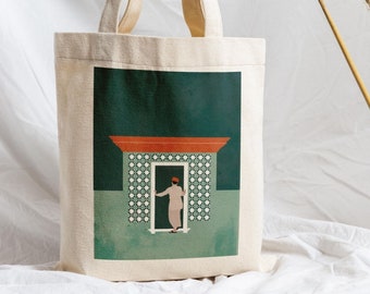 Pure cotton totebag to wear on the shoulder, Indian Door