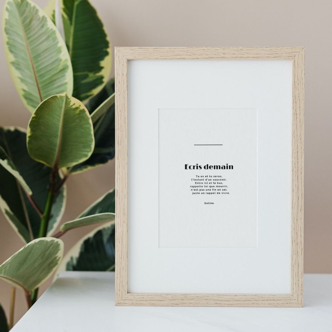 Poème Encadré avec Un Passe-Partout Blanc, Ecris Demain
