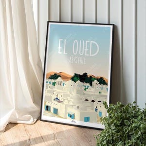El Oued Poster, minimalistisches Poster, Wohndekoration, Wandbildposter der algerischen Wüste, Reisedruck Stadt