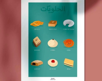 Algerien Kuchen Poster, minimalistisches Küchenposter, Wohndekoration, Wandkunst Algerien