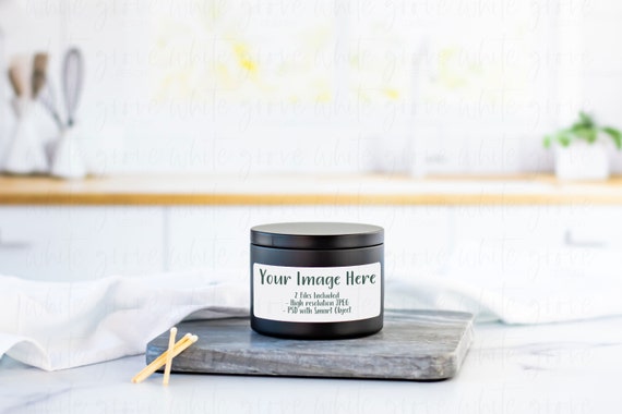 6 Ounce Black Candle Tin Mockup | Soy Candle Mockup | Photoshop Smart Object Mockup | Styled Stock Photography | Digital Download | JPEG